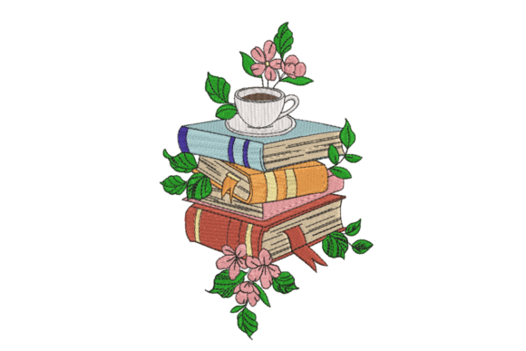 Books Coffee Floral: A Warm Embroidery Design for Personalized Gifts