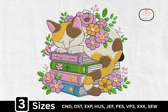 Embroidery Designer's Review: Floral Sleeping Cat Book Lover