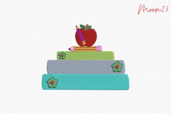 School Books Apple Pencil Teacher Learning Embroidery Review